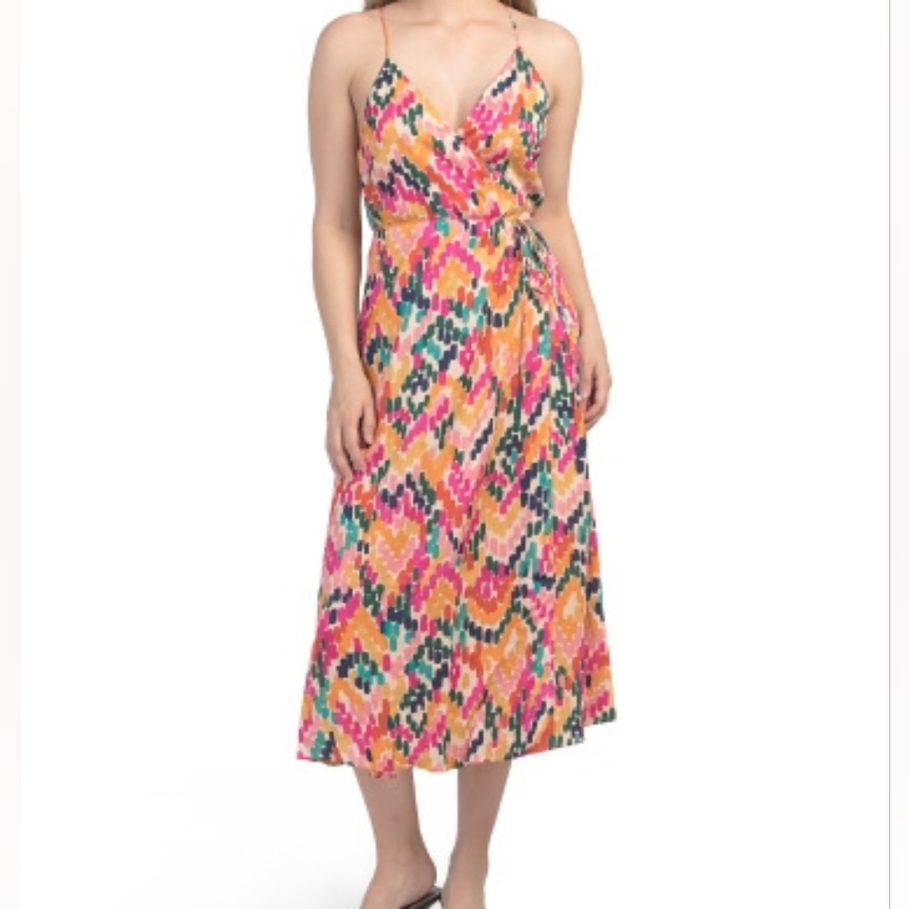 NWT - Marine Layer Tencel Bright Multicolor Archive Emma Wrap Midi Dress-Size XL - Picture 8 of 16